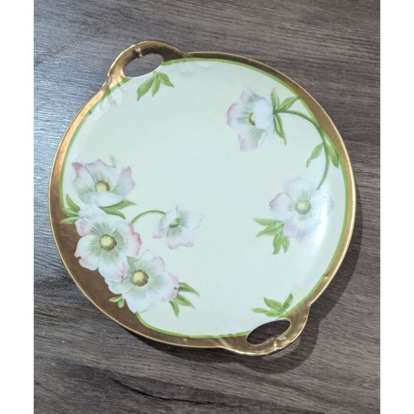 Hand Painted Vintage Bavarian Porcelain Platter With Pink Floral Design & Gold H - Picture 3 of 8